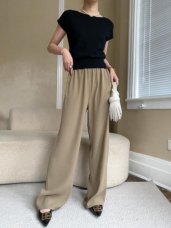 Stylish Loose Solid Color Boat Neck Knitwear Pullovers Tops Product Image