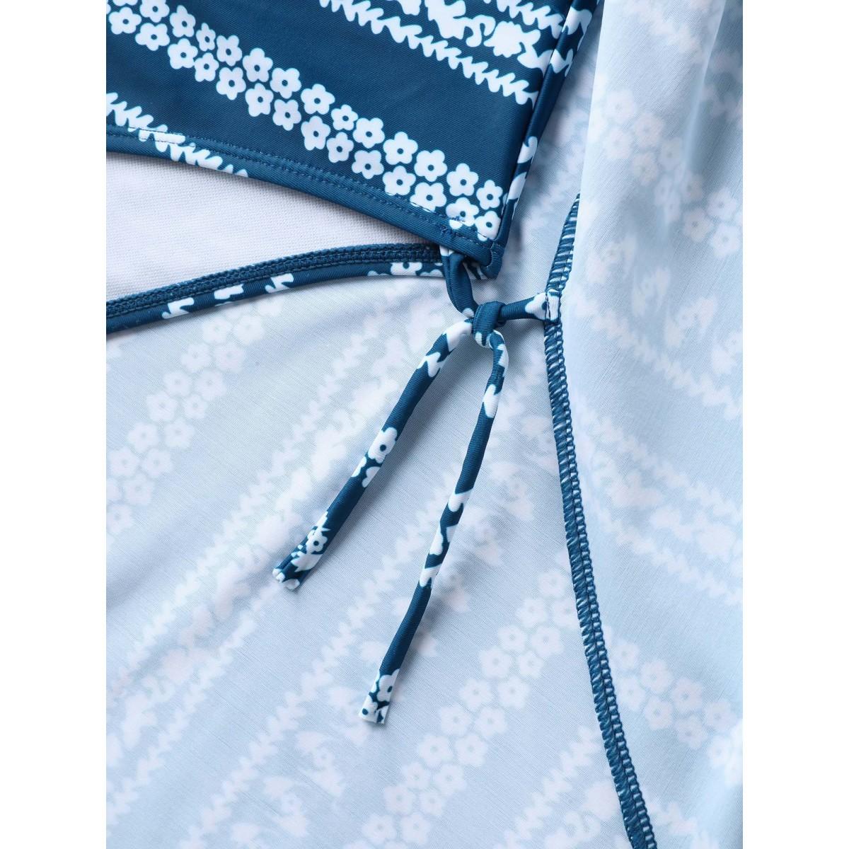 Plus Size Anti-Float Ties Boho Belted Swim Dress Women's Swimwear Aegean Beach Bodycon Overlap Collar High stretch Curve Swim Dresses BloomChic 14-16/1X Product Image