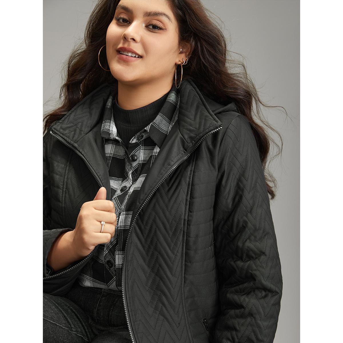 Plus Size Solid Quilted Zipper Fly Hooded Cotton Jacket Women Black Casual Quilting Ladies Dailywear Winter Coats BloomChic 10/M Product Image