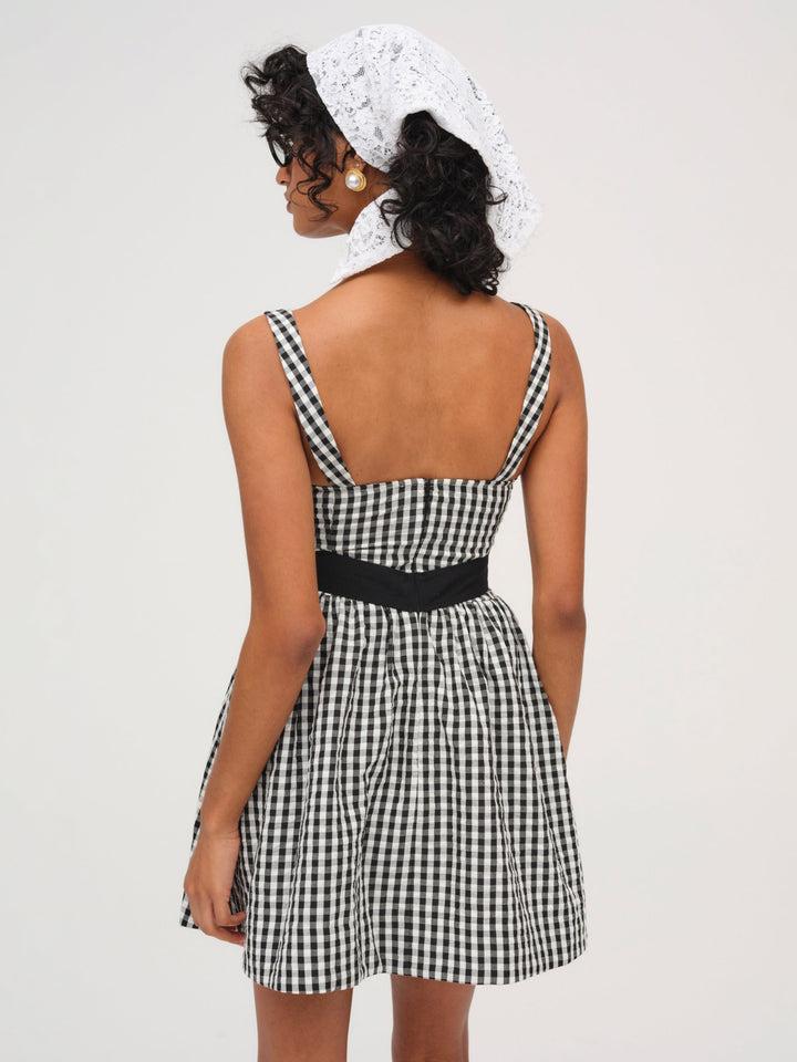 Georgia Gingham Sleeveless Mini Dress — Black Product Image
