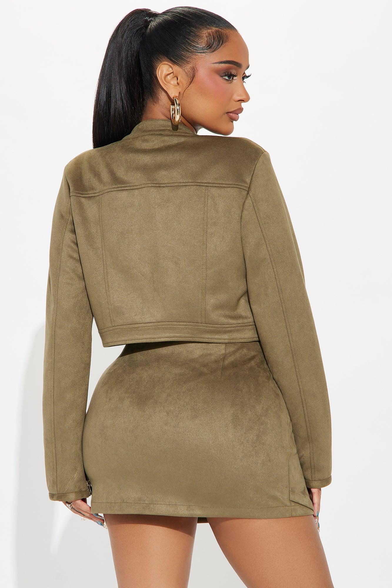 Fatima Faux Suede Skirt Set - Olive Product Image