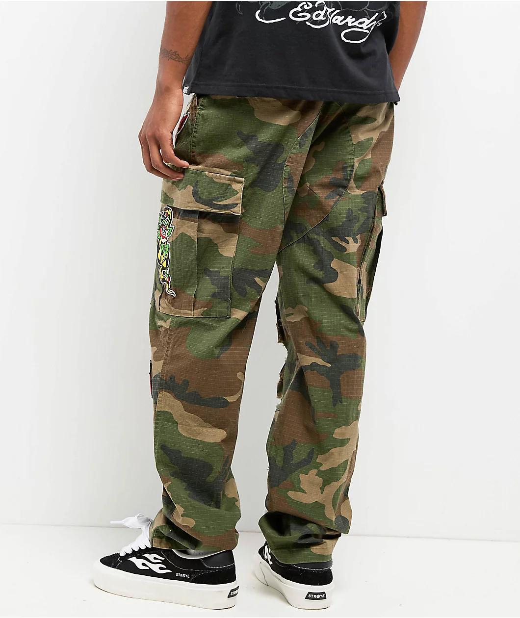 Ed Hardy x Broken Promises Chaos Camo Baggy Fit Cargo Pants Product Image
