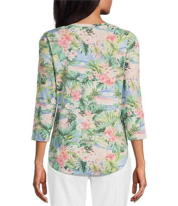 Tommy Bahama Ashby Isles Ocean Vida Tropical Printed Slub Rib V-Neck 3/4 Sleeve Tee Product Image