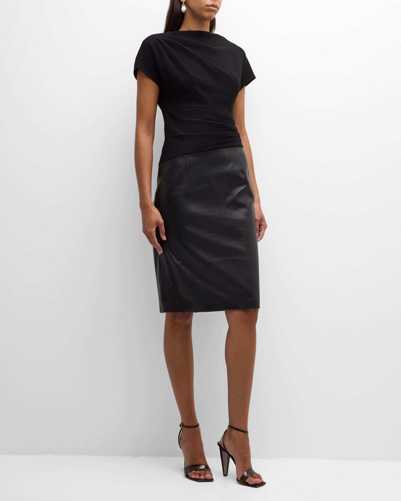 Pleated Crepe and Vegan Leather Dress Product Image