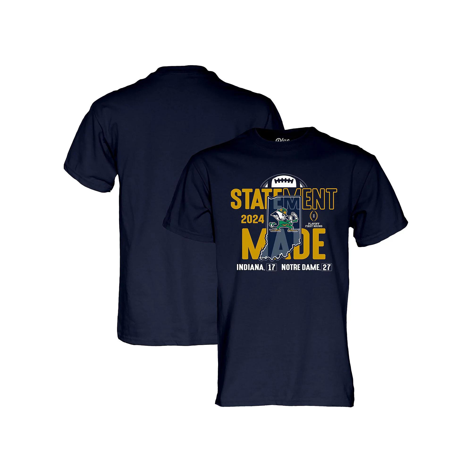 Men's Blue 84  Navy Notre Dame Fighting Irish 2024 College Football Playoff First Round Statement Made Score T-Shirt, Size: Small Product Image