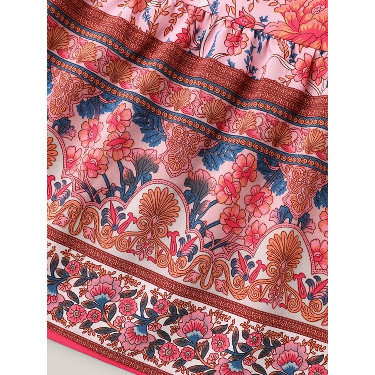 Plus Size Rosy Floral Print Lace Maxi Dress Blush Women Boho Overlap Collar Short sleeve Curvy BloomChic 28/5X Product Image