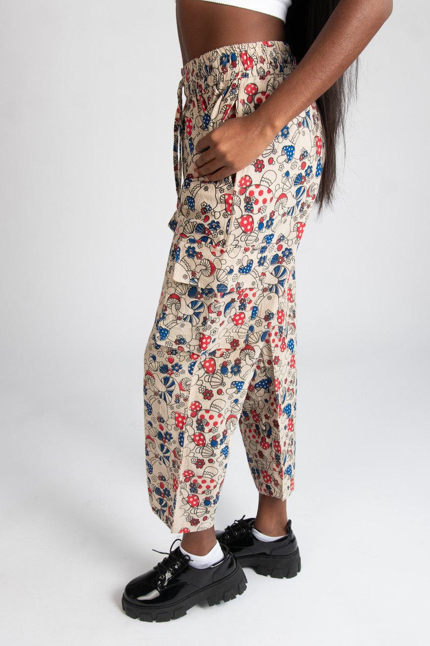 Red & Blue Mushroom Floral Cargo Pants Product Image