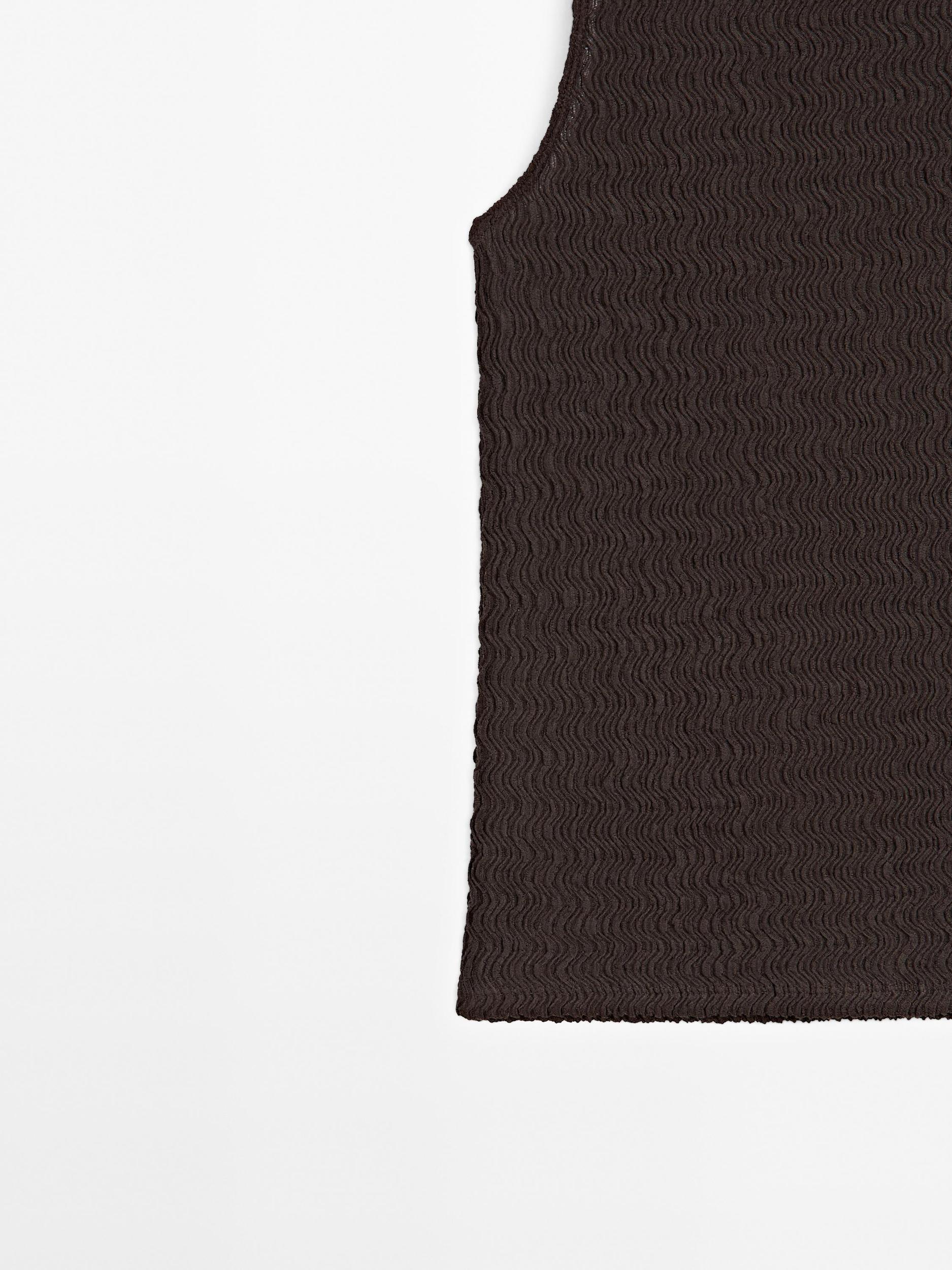 Chocolate linear waffle-knit funnel neck top Product Image