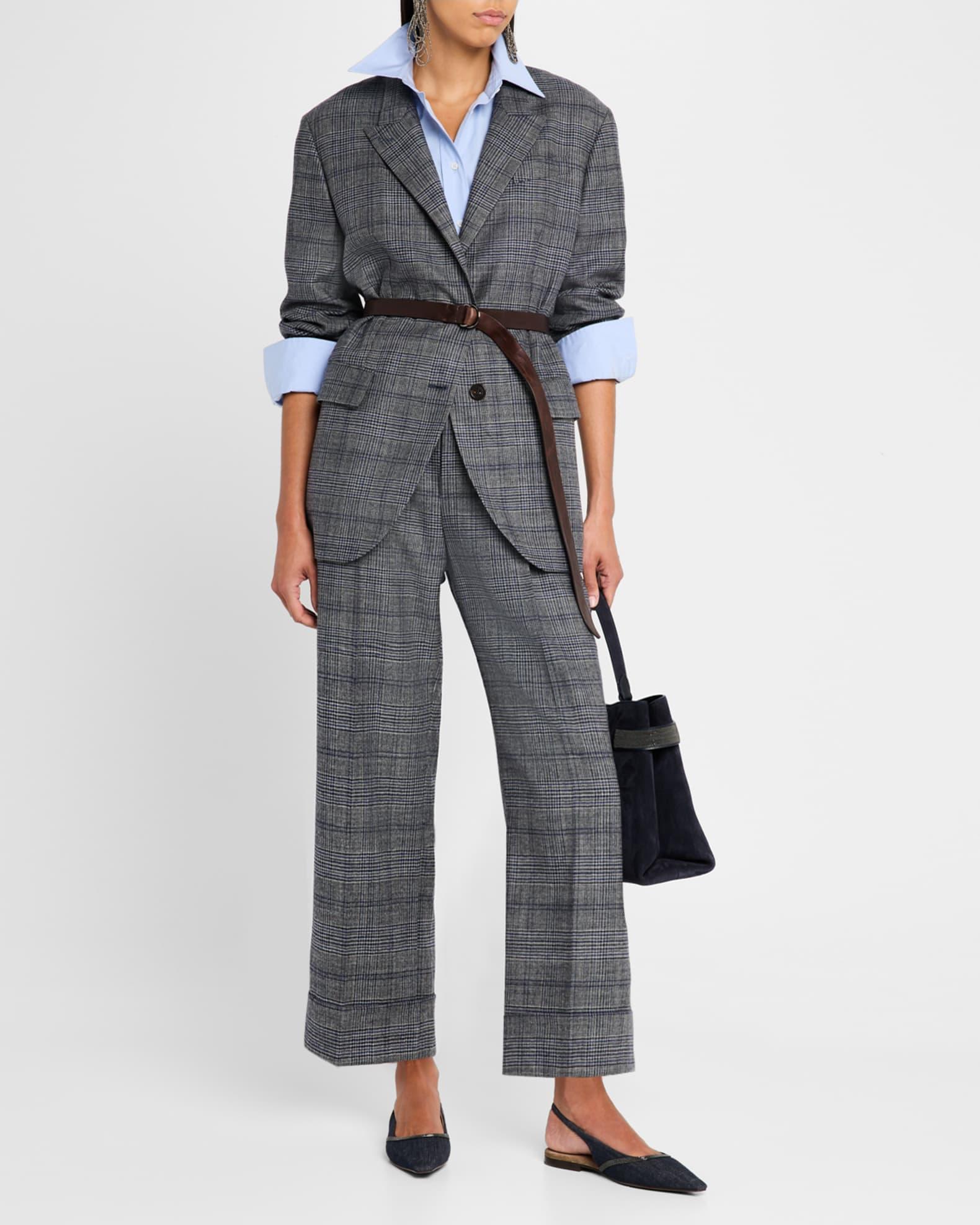 Belted Wool Prince Of Wales Single-Breasted Blazer Jacket Product Image