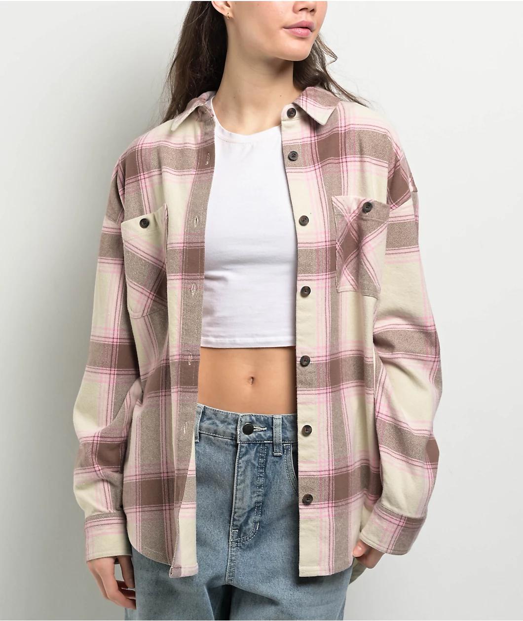 Empyre Kiley Brown & Pink Flannel Shirt Product Image