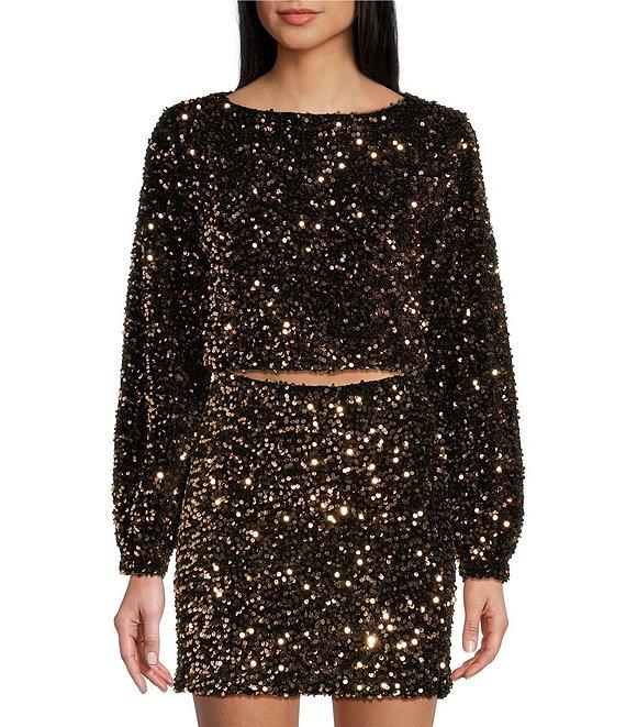 Evolutionary Coordinating Sequin Scoop Neck Long Sleeve Top Product Image