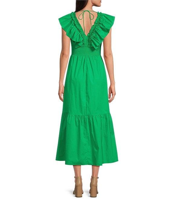 Adrianna by Adrianna Papell Ruffle V-Neck Smocked Waist Sleeveless Midi Dress Product Image