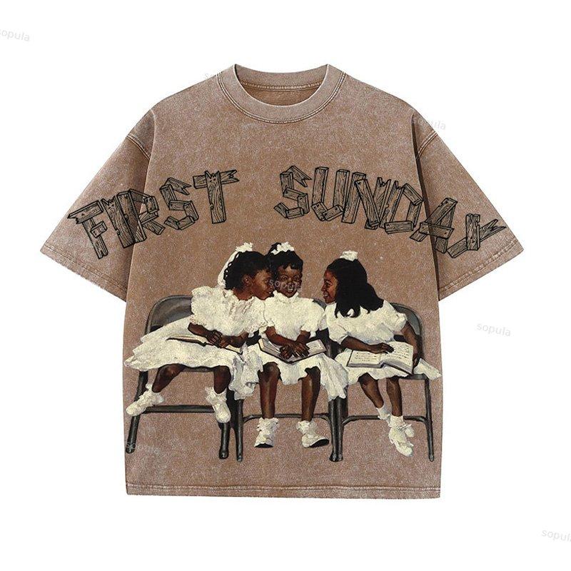 First Sunday Retro Graphic Print Acid Washed T-Shirt Product Image