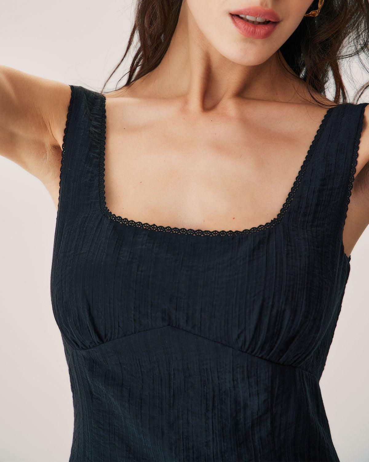 Black Textured Slip Mini Dress Product Image