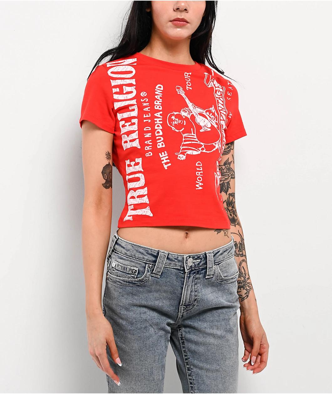 True Religion Heritage Logo Red Crop T-Shirt Product Image