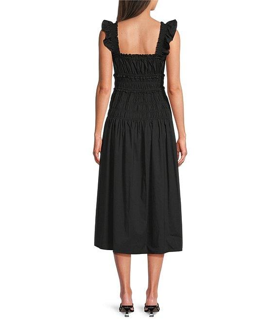 Anne Klein Square Neck Sleeveless Smocked Cotton Poplin Maxi Dress Product Image