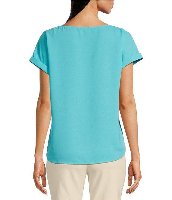 Jones New York Round Neck Short Sleeve Button Detail Blouse Product Image