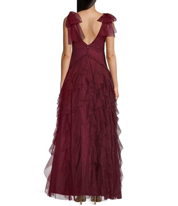 Pear Culture V-Neck Tie Shoulder Ruffled Dress Product Image