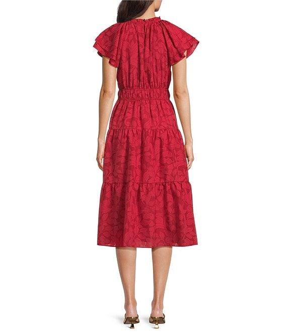 Jessica Howard Split V-Neck Short Sleeve A-Line Midi Dress Product Image