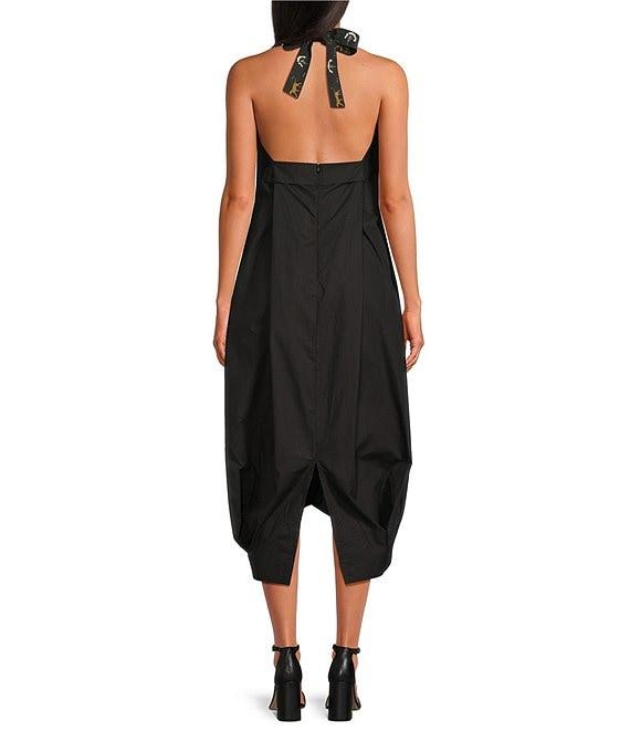 Mo Maya Leo Palm Halter Split V-Neck Midi Dress Product Image