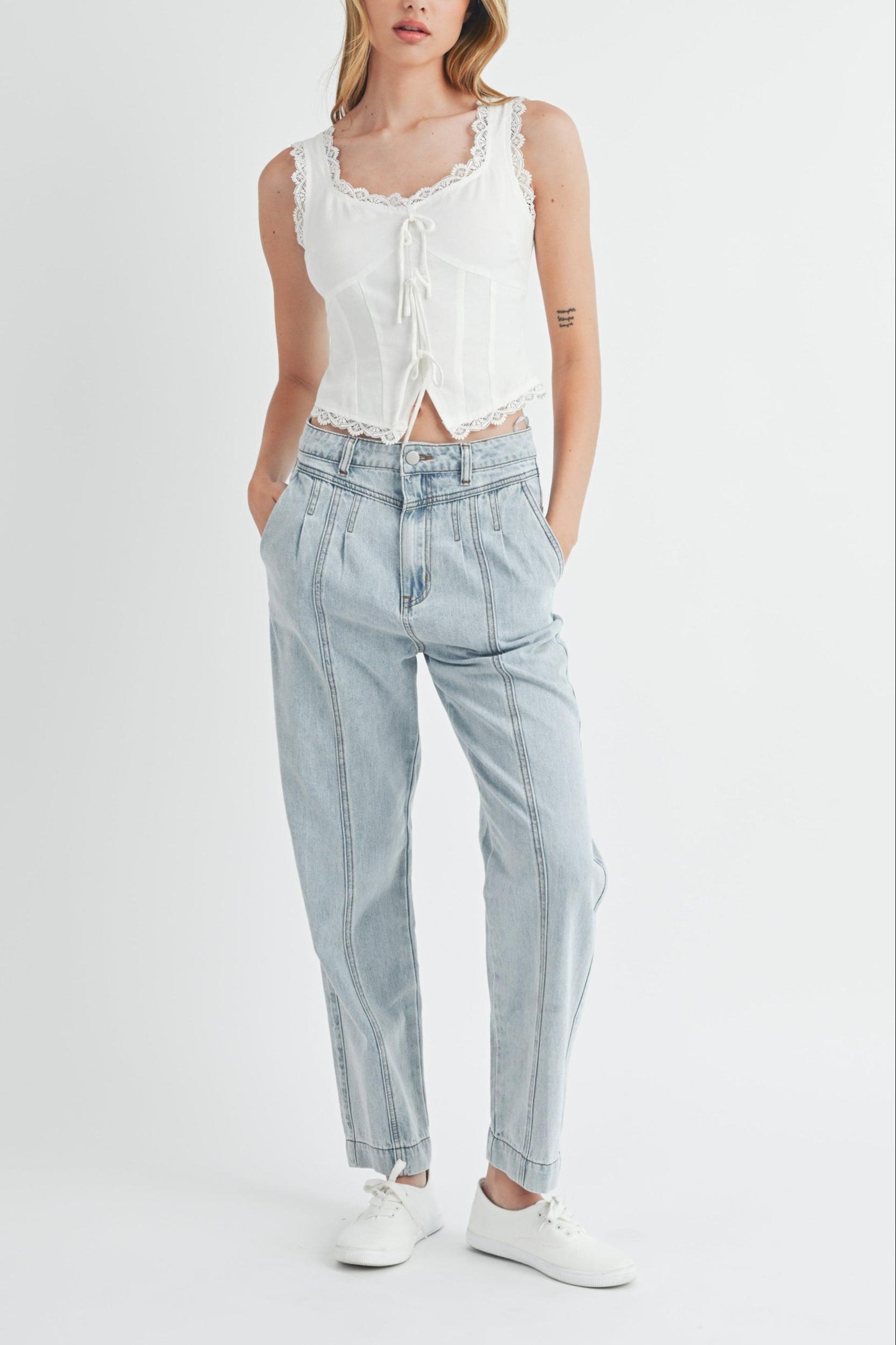 Pleated Detail Denim Jeans Product Image