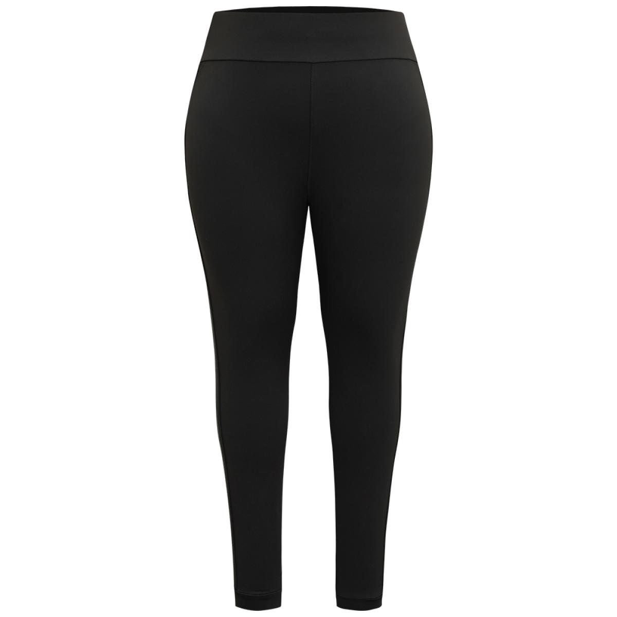 Plus Size Wideband Waist Contrast Webbing Leggings Women Black Casual High stretch Skinny High Rise Dailywear Leggings BloomChic 10/M Product Image