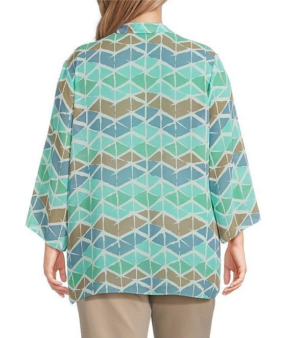 Multiple Plus Size Georgette Printed 3/4 Sleeve Drapey Open-Front Jacket Product Image