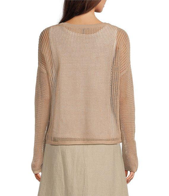 Eileen Fisher Organic Linen Cotton Knit Crew Neck Long Sleeve Sweater Product Image