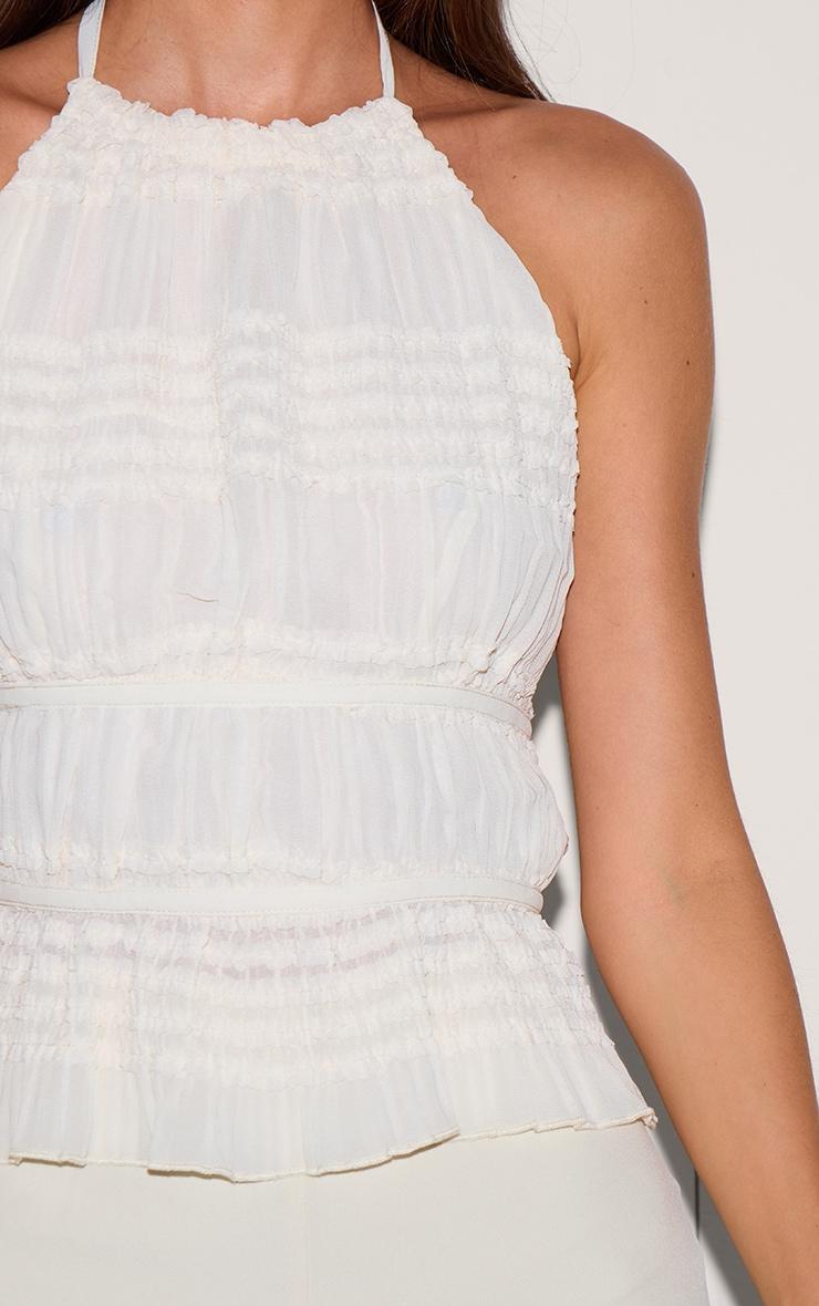 Cream Texture Frill Halter Neck Top Product Image