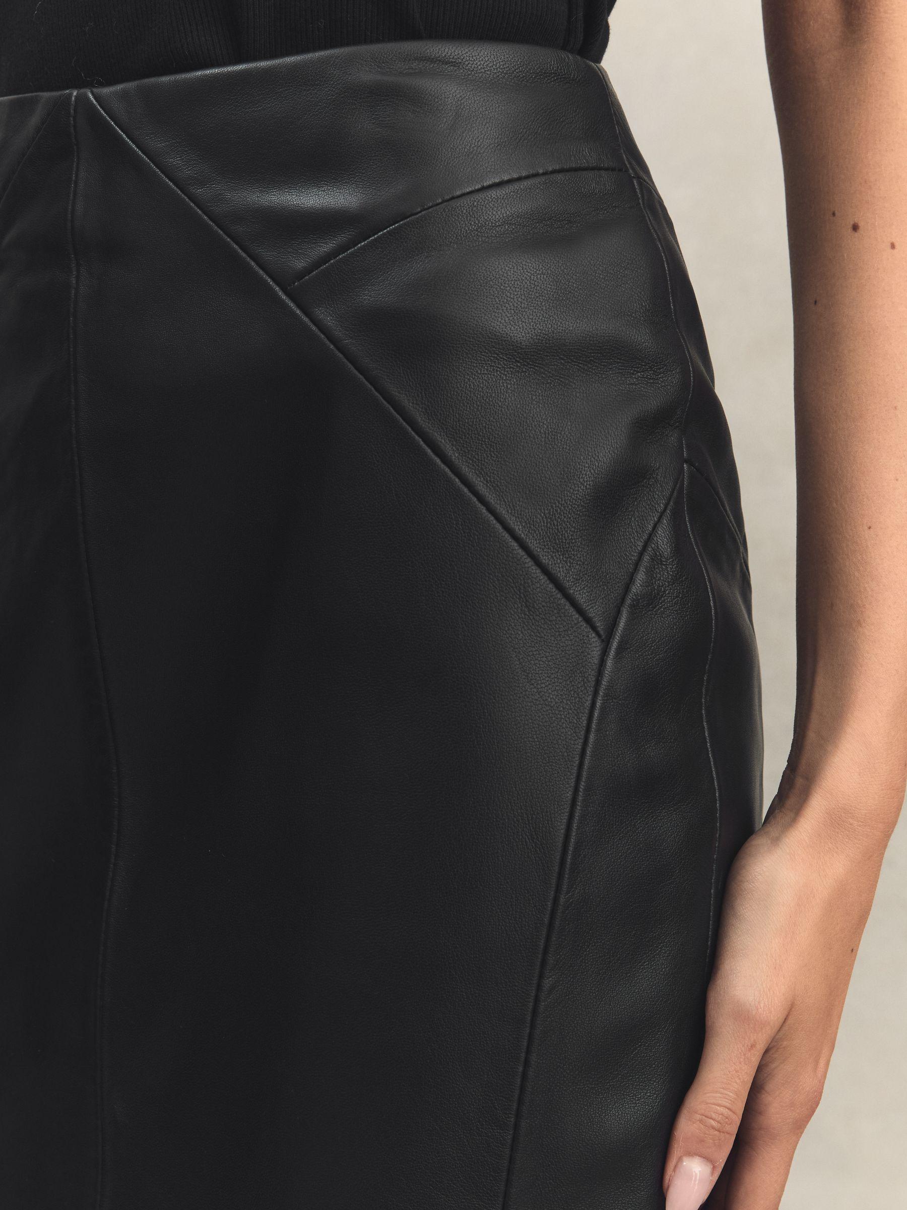 Leather High Rise Midi Skirt in Black Product Image