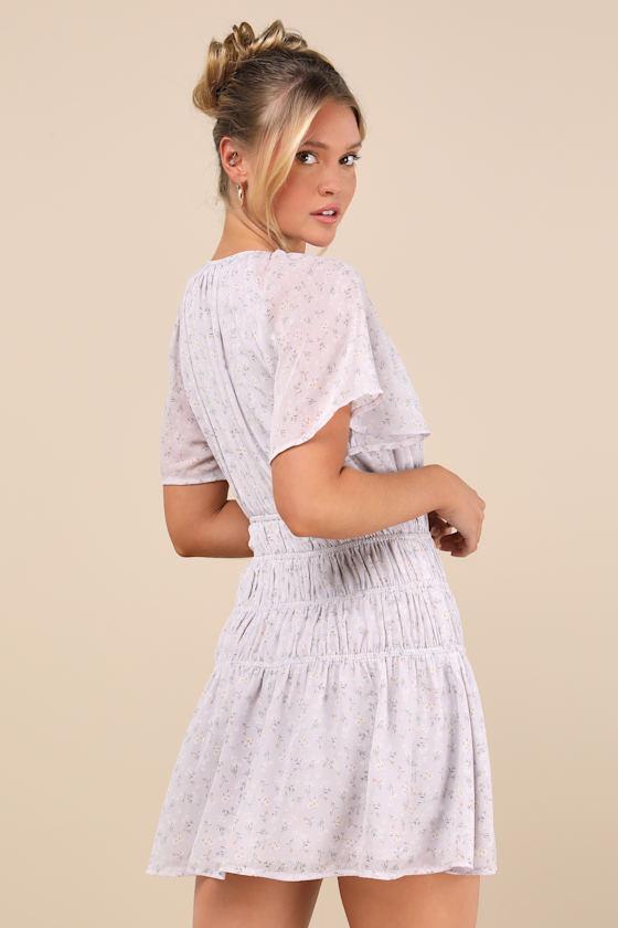 Chrislyn Light Lavender Floral Flutter Sleeve Mini Dress Product Image