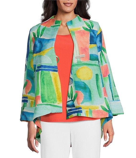 IC Collection Woven Abstract Print Stand Collar Bracelet Sleeve Jacket Product Image