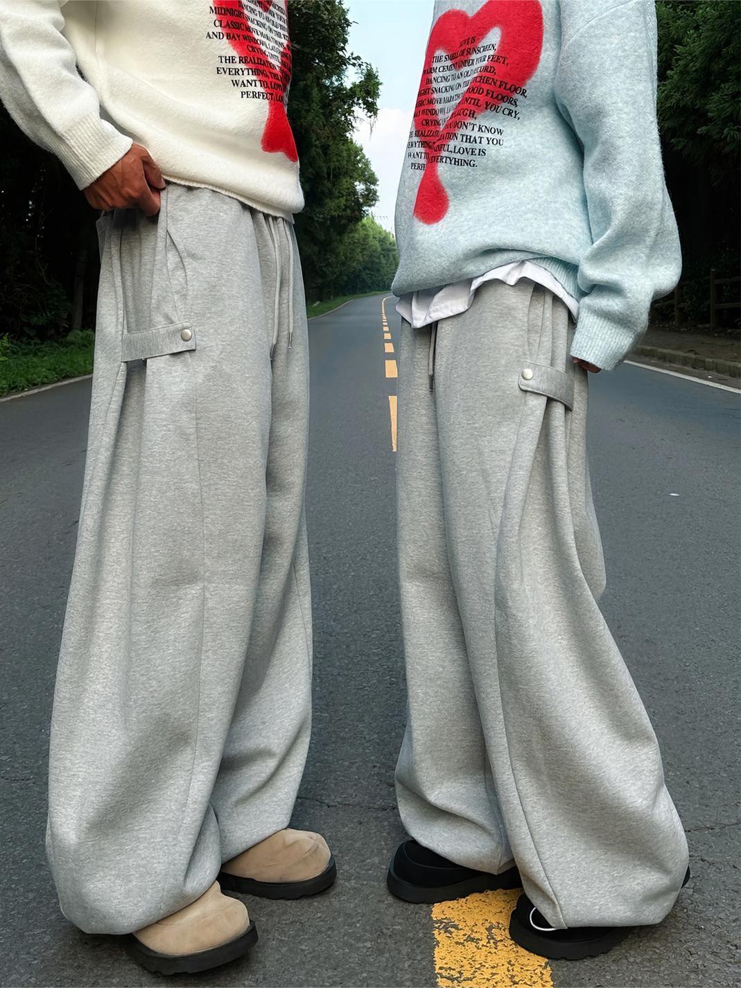 RT No. 12441 GRAY BAGGY STRAIGHT PANTS Product Image