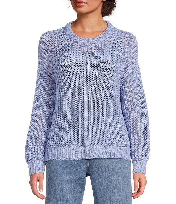 Eileen Fisher Organic Cotton Twisted Texture Knit Round Neck Long Sleeve Sweater Product Image