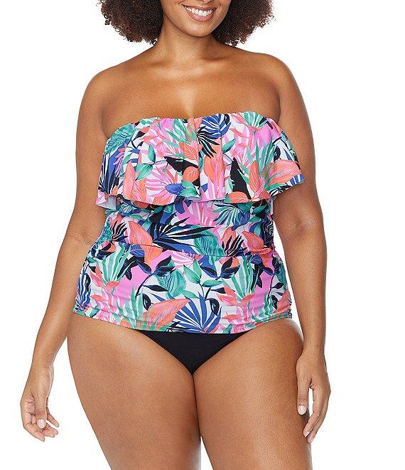 Raisins Curve Plus Size She's Like Summer Sella Strapless Ruffle Tankini Swim Top Product Image