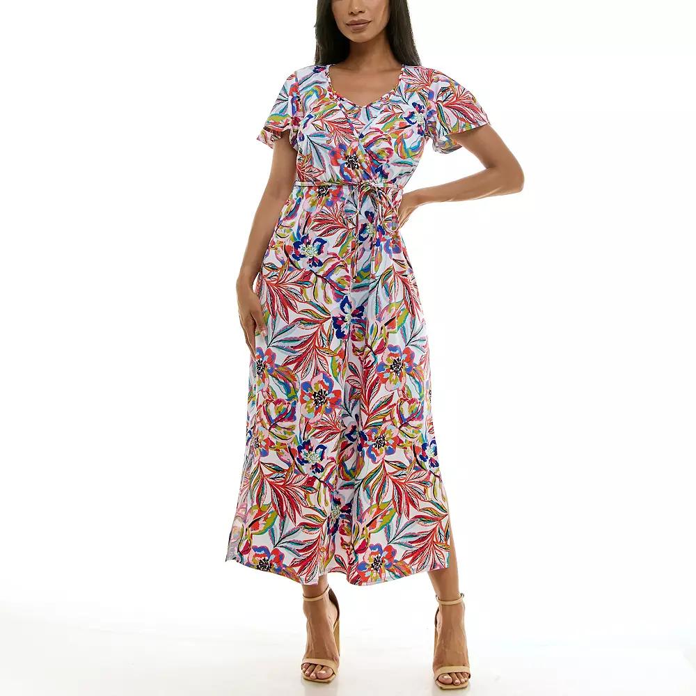 Women's Nina Leonard Flutter Sleeve Faux Undershirt Maxi Dress,  Product Image