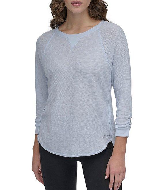 DKNY Sport by Donna Karan Mini Slub Waffle Knit Crew Neck 3/4 Ruched Sleeve Tee Product Image