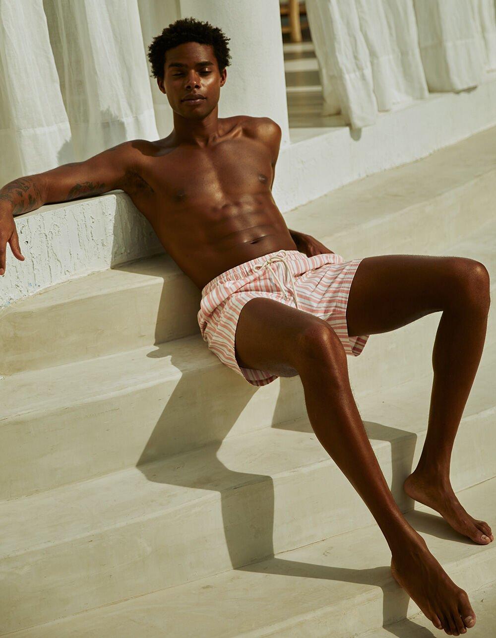 RSQ Mens Simple Stripe 5'' Swim Shorts - DARK CORAL Product Image