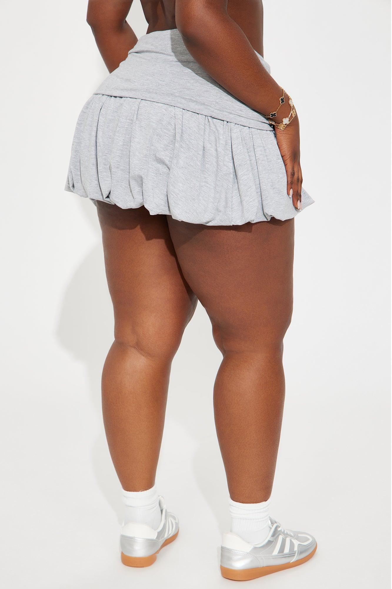 Shayla Foldover Bubble Mini Skirt - Heather Grey Product Image