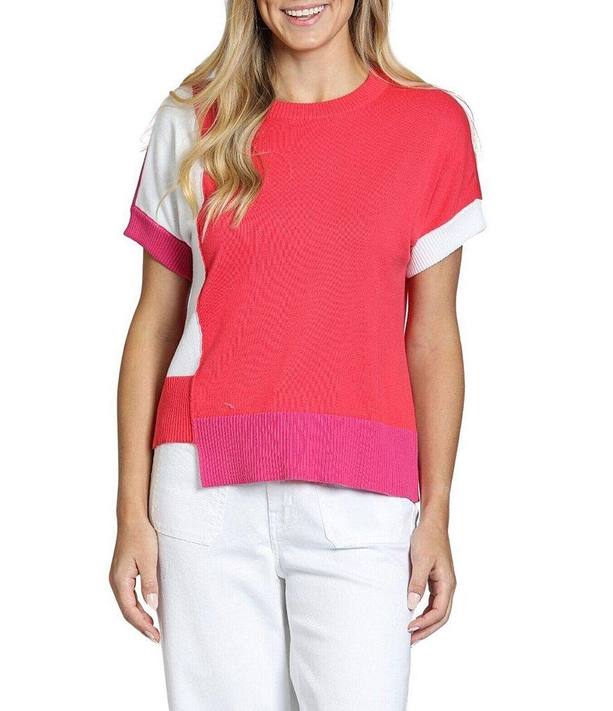 APNY Knit Color Block Crew Neck Short Sleeve Sweater Product Image