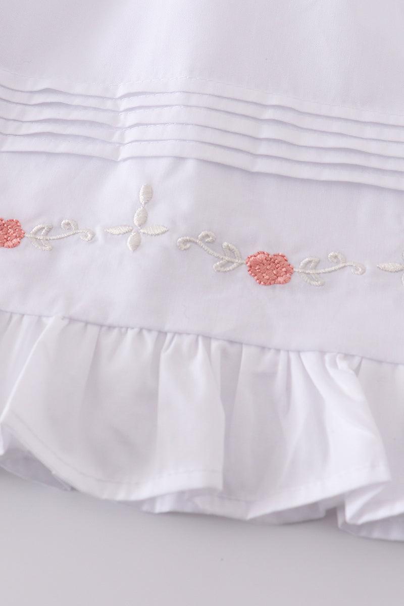 Premium white floral embroidery ruffle dress Product Image