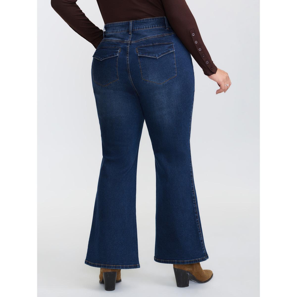 Plus Size Mid-Rise Flare Hem Jeans Women Denimindigo Leisure High stretch Slanted pocket Jeans BloomChic 26/4X Product Image