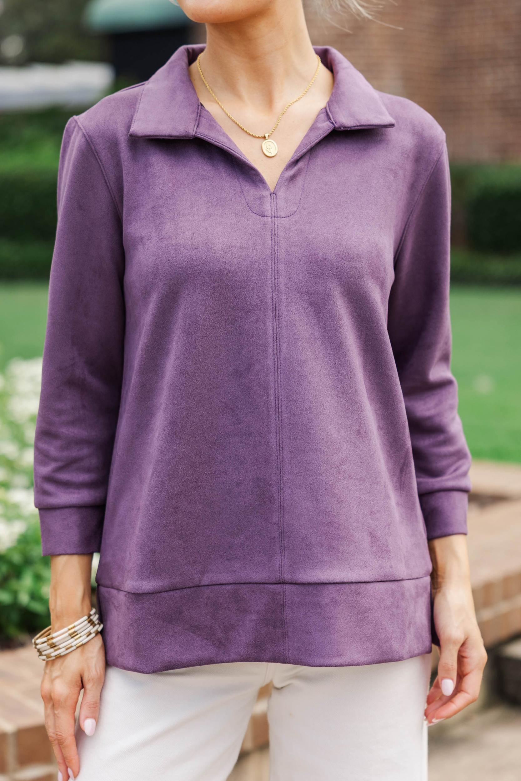 Never Forget Plum Purple Suede Blouse Female Product Image