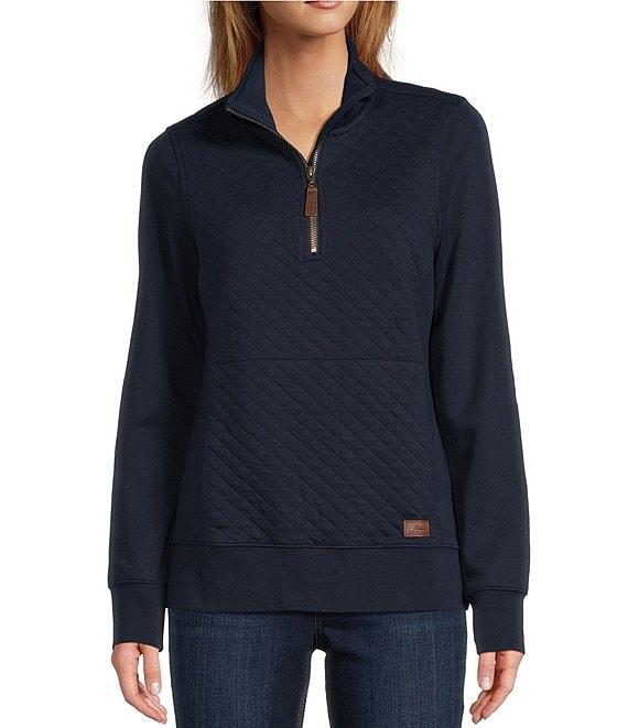 L.L.Bean Quilted Knit Stand Collar Long Sleeve Kangaroo Pocket Quarter-Zip Pullover Top Product Image