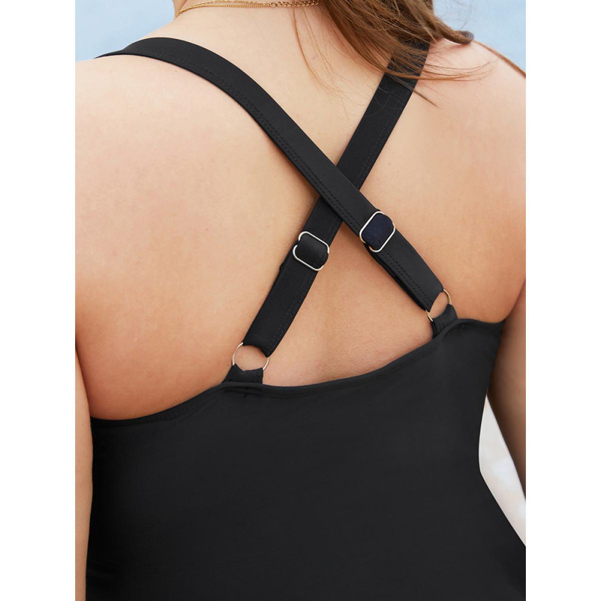 Plus Size Crisscross Cut Out Sculpt Waist Ruffle Hem Swim Dress Women's Swimwear Black Vacation Bodycon High stretch Curve Swim Dresses BloomChic 30/6X Product Image