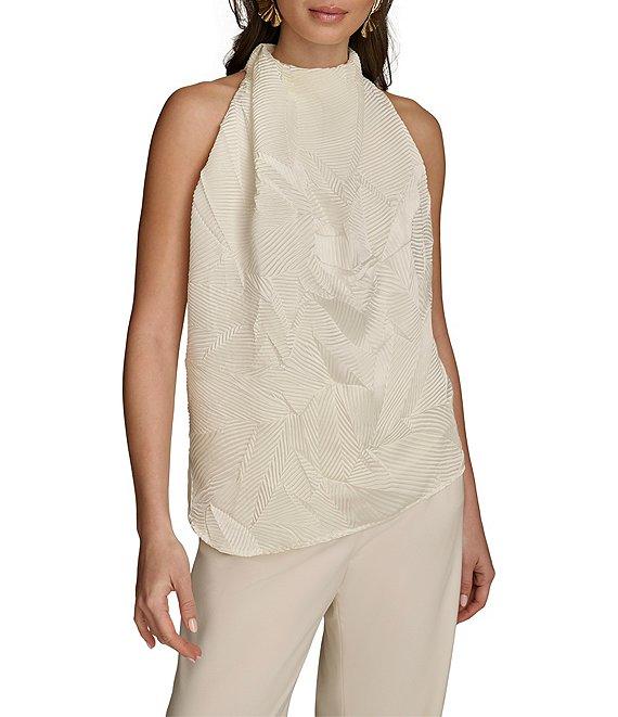 Donna Karan Textured Mock Neck Sleeveless Angled Hem Top Product Image