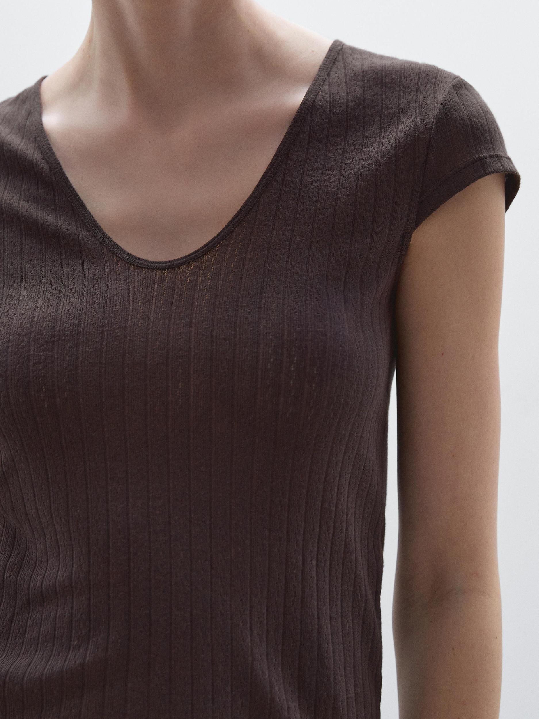 Pointelle cutwork T-shirt Product Image