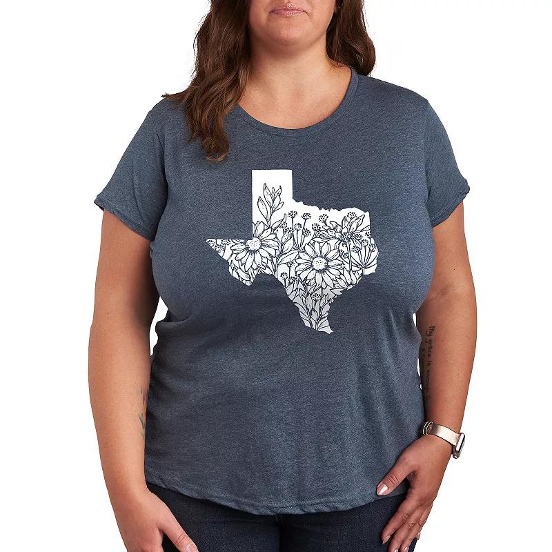 Plus Size Floral Texas Graphic Tee, Womens Heather Grey Product Image