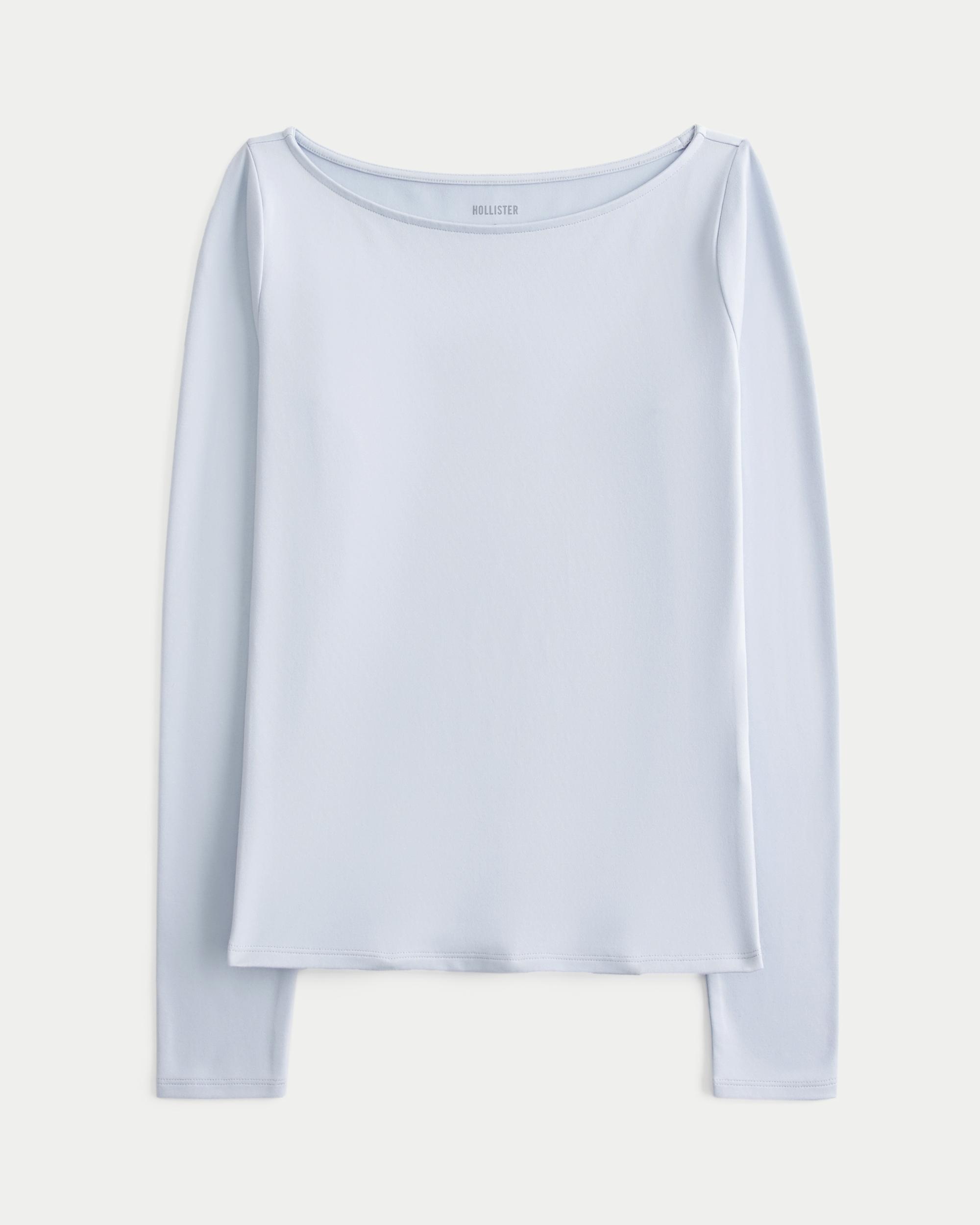 Long-Sleeve Seamless Fabric Slash-Neck Top Product Image