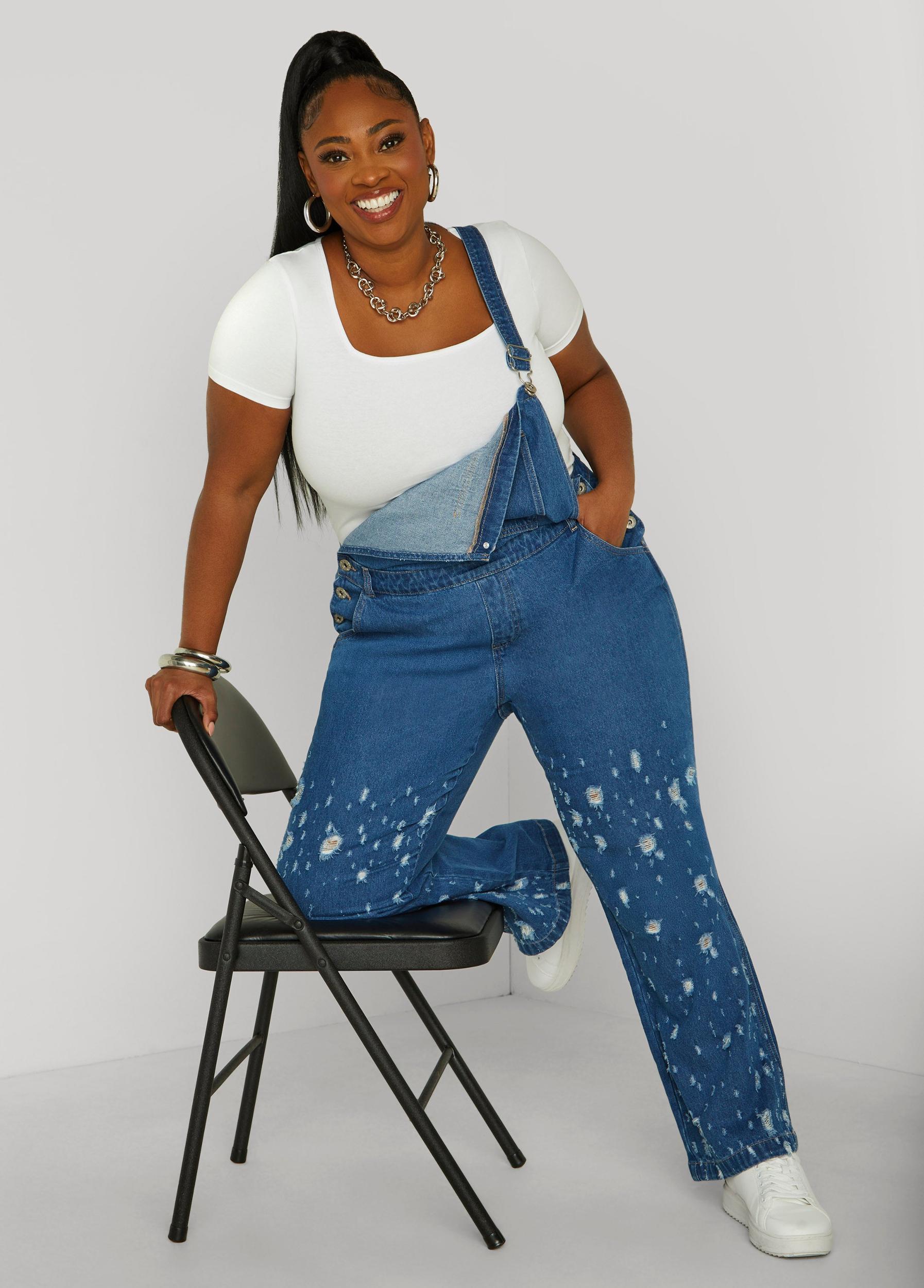 Distressed Denim Overalls Product Image